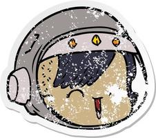 distressed sticker of a cartoon happy astronaut face vector