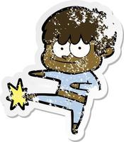 distressed sticker of a happy cartoon man vector