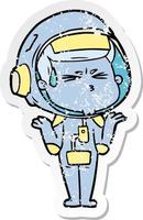 distressed sticker of a cartoon stressed astronaut vector