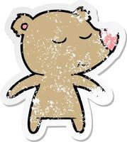 distressed sticker of a happy cartoon bear vector