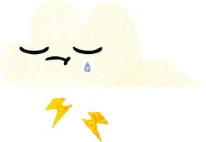 retro illustration style cartoon thunder cloud vector