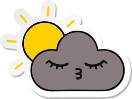 sticker of a cute cartoon storm cloud and sun vector