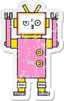 distressed sticker of a cute cartoon robot vector