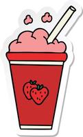 sticker of a quirky hand drawn cartoon strawberry milkshake vector