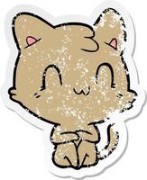 distressed sticker of a cartoon happy cat vector