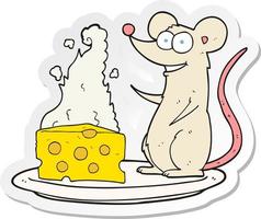 sticker of a cartoon mouse with cheese vector