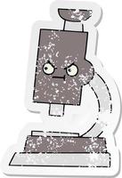 distressed sticker of a cute cartoon microscope vector