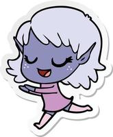 sticker of a happy cartoon elf girl running vector