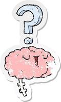 distressed sticker of a cartoon curious brain vector