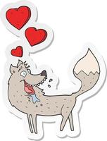 sticker of a cartoon wolf in love vector