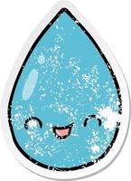 distressed sticker of a cartoon cute raindrop vector