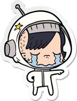 sticker of a cartoon crying astronaut girl vector