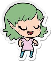 sticker of a happy cartoon elf girl vector