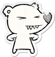 distressed sticker of a angry polar bear cartoon vector