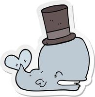 sticker of a cartoon whale wearing top hat vector