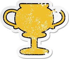 distressed sticker of a cute cartoon gold trophy vector