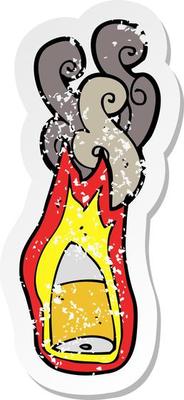 retro distressed sticker of a cartoon flaming bullet