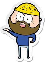 sticker of a cartoon surprised bearded man vector