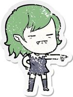 distressed sticker of a cartoon undead vampire girl pointing vector