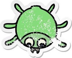 distressed sticker of a quirky hand drawn cartoon beetle vector