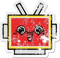 distressed sticker of a cute cartoon robot head vector