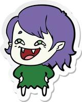 sticker of a cartoon laughing vampire girl vector