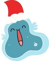 flat color illustration of a germ wearing santa hat vector