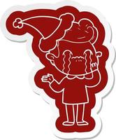 cartoon  sticker of a man crying wearing santa hat vector