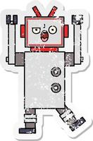 distressed sticker of a cute cartoon angry robot vector