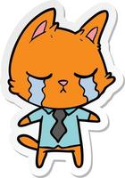 sticker of a crying cartoon office worker cat vector