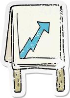 distressed sticker of a cartoon business chart with arrow vector