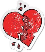 retro distressed sticker of a cartoon broken heart vector