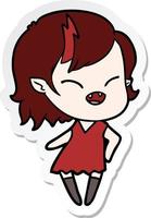 sticker of a cartoon laughing vampire girl vector