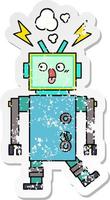 distressed sticker of a cute cartoon robot vector