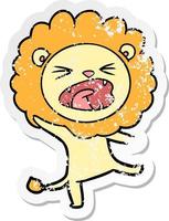 pegatina angustiada de un león de dibujos animados vector