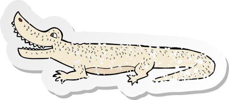 retro distressed sticker of a cartoon happy crocodile vector