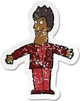 retro distressed sticker of a cartoon vampire man vector