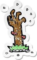 retro distressed sticker of a cartoon zombie rising from grave vector