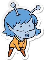 sticker of a cute alien girl cartoon vector