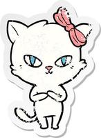 distressed sticker of a cute cartoon cat vector