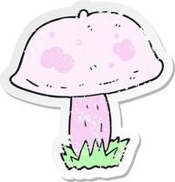 retro distressed sticker of a cartoon mushroom vector