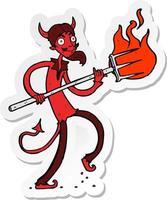 sticker of a cartoon devil with pitchfork vector