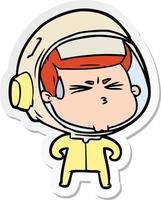 sticker of a cartoon stressed astronaut vector