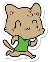 sticker of a cartoon happy cat running vector