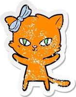 distressed sticker of a cute cartoon cat vector