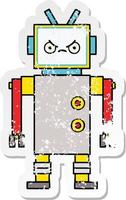 distressed sticker of a cute cartoon robot vector