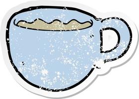 distressed sticker of a cartoon coffee cup vector