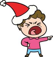 line drawing of a furious man wearing santa hat vector