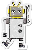 distressed sticker of a cute cartoon annoyed robot vector