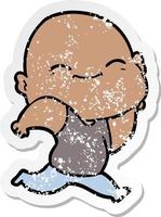 distressed sticker of a cartoon happy bald man vector